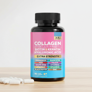 Integratore di Collagene Tipi I, II, III, V, X, Biotina, Cheratina, Acido Ialuronico 14-in-1, Integratore Alimentare per Adulti, 90 Capsule, Biologico - Product Image 2