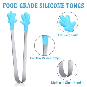 Pinces à sucre miniatures en forme de main colorées de 5 pouces pour enfants, pinces à servir en acier inoxydable avec embouts en silicone - Product Image 5