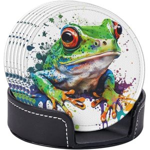 Nouvelle arrivée 6 pièces grenouille Splash aquarelle sous-verres en cuir accessoires de verres; décor de table basse élégant pour salon cuisine - Product Image 3
