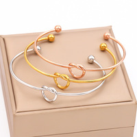 Bracelet manchette en acier inoxydable 316, cœur noué ouvert, style occidental, tendance, plaqué or 18 carats, cadeau pour femme