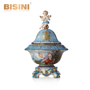 Porcelaine blanche é<span class=keywords><strong>l</strong></span>égante de style baroque français avec boîte à couvercle en cuivre Boîte peinte à la main avec couvercle de chérubin inclinable Ornement de maison - Product Image 6
