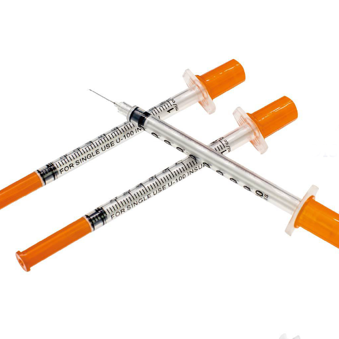 Ống Tiêm Insulin Màu Cam Dùng Một Lần Y Tế Nhà Máy Có Kim