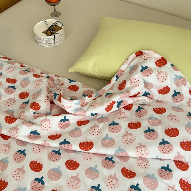 Pink Strawberry Kawaii Bedding Set, New Release Children Bed Sheet Bed Set