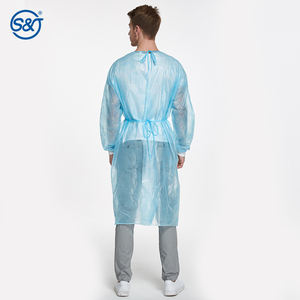 SJ robe d'isolation jetable imperméable revêtement PE <span class=keywords><strong>EN</strong></span> <span class=keywords><strong>13795</strong></span> sur PP couche robe jetable médicale - Product Image 5