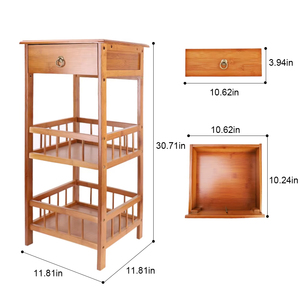 Modern 2-Tier <strong>Bamboo</strong> <strong>Bedside</strong> Sofa Coffee End <strong>Table</strong> with Drawer Plant Display Storage Shelf Unit Lacquer Finish Home Furniture - Product Image 5