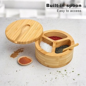 Salt Cellar Salt <b>Container</b> Holder with Swivel Magnetic 3 Compartment Salt Cellar with Lid and Spoon Holder for Kitchen - Product Image 3