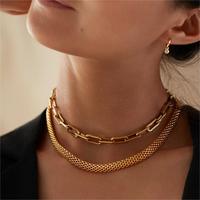 Collier Punk à grosse chaîne géométrique en maille tressée, bijoux en acier inoxydable, plaqué or 18k, ne se décolore pas