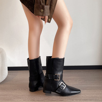 Bottines à bout pointu pour femmes, talon compensé caché, double boucle, en daim, style western, pliables, 4 couleurs