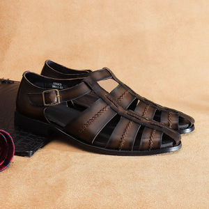 Sandales décontractées à bout carré pour hommes - Chaussures d'extérieur élégantes, légères et respirantes en cuir - Antidérapantes pour toutes les saisons - Product Image 3