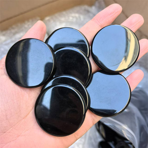 Toptan ucuz 40mm cilalı yuvarlak şekilli Natur siyah obsidyen kristal oyma paraları DIY için - Product Image 5