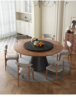 Retro-Stil Massivholz-Esstisch mit Runder Lazy Susan, Geeignet für Esszimmer zu Hause, Hotels und Villen