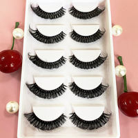 Long 3D Moelleux Faux Vison À La Main Dramatique Faux Cils Pack Épais Volume Doux Bande Faux Cils 5 Paires Cils Plateau