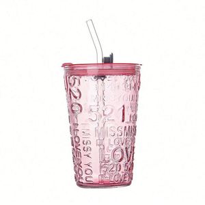 High Appearance Horizontal <b>Straw</b> Three-Dimensional Relief Glass Double <b>Drink</b> Fashion Beautiful Water Bottle Juice Cup - Product Image 1