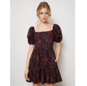 Robe mini élégante en coton tissé à la main, coupe évasée, à motifs floraux, très demandée, pour femmes, en tissu de coton doux, disponible à la vente - Product Image 1
