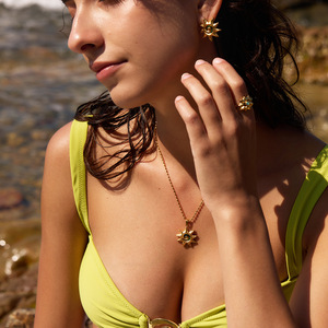 Ensemble de bijoux en acier inoxydable avec coquille d'ormeau pour femmes, accessoires de mode pour fête, pendentif et boucles d'oreilles dorées - Product Image 3