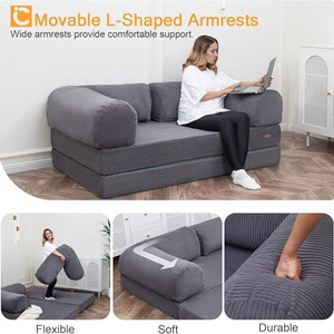 Canapé-<span class=keywords><strong>lit</strong></span> modulaire 4-en-1 moderne en tissu, pliable, avec accoudoirs en forme de L, matelas convertible en mousse à mémoire de forme pour salon - Product Image 4