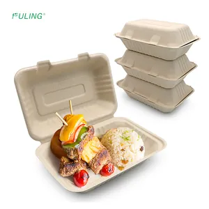 Piatto di carta biodegradabile pieno di stoviglie monouso contenitore cibo bagassa scatola pranzo biodegradabile