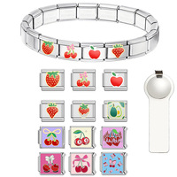 Nouveau Bracelet à Breloques Italien en Acier Inoxydable, Design Exquis et Tendance Fruits Cerise Fraise, Accessoires Modulables Élégants pour DIY