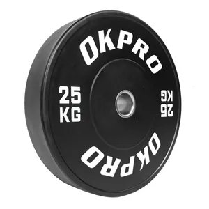 OKPRO dayanıklı siyah kauçuk tampon plaka fabrika halter ve rekabet kullanımı için ticari Fitness salonu için yapılmış