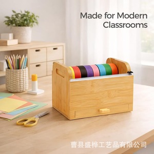 Estante de almacenamiento de cintas de madera con cajón, organizador de escritorio para papelería de oficina y suministros de manualidades - Product Image 4