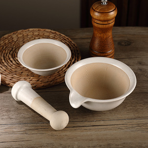 Tazón de cerámica estilo japonés con varilla para moler alimentos para bebés, arroz y cereales, uso manual en el hogar. - Product Image 4