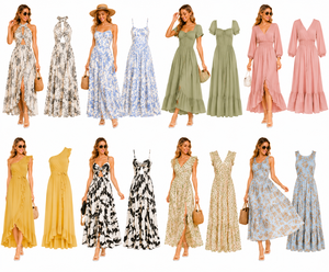 <b>Summer</b> Bohemian Casual Natural Solid Midi Puff Sleeve <b>Dress</b> Wholesale Random Mix Assortment Shipment - Product Image 1
