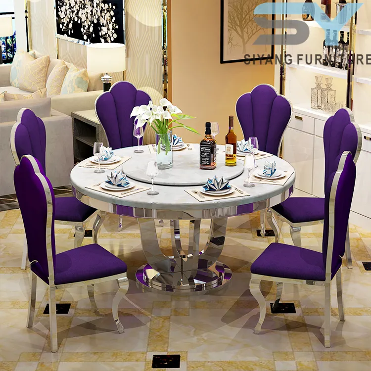 Table à manger moderne en marbre rond, style baroque dragon mart dubaï pour table à manger en marbre artificiel 6 places CT022