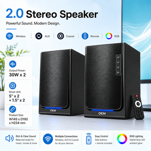 2.0 Stereo Desktop <b>Speakers</b> Wireless BT RGB <b>LED</b> Audio System with Remote Control and AUX Coaxial Input - Product Image 2