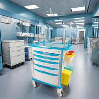 Carrito de Emergencia Médico ABS, Carro de Rescate Hospitalario con Bloqueo Central, Soporte para Suero Intravenoso y Soporte para Cilindro de Oxígeno
