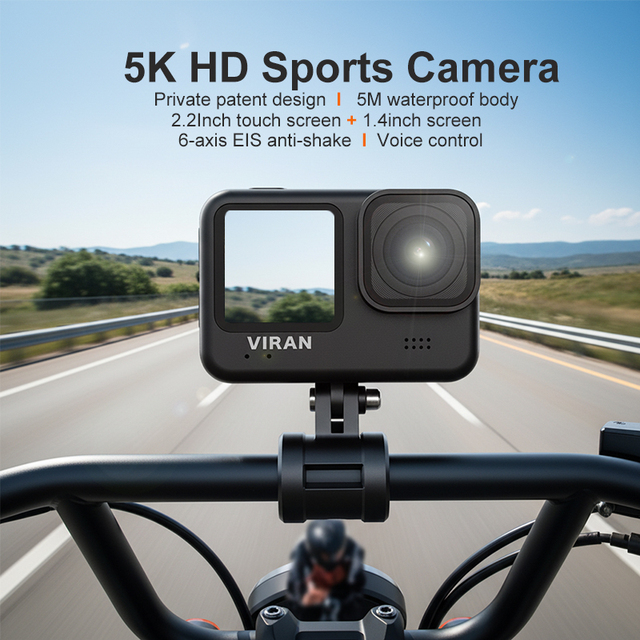100% Factory Design Patent 5K Full HD Touchscreen 170 Wide Angle CMOS 6-axis EIS Waterproof Action&Sports Camera for Motorcycle