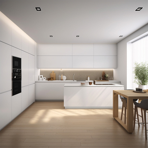 Mobile da <span class=keywords><strong>Cucina</strong></span> in Truciolato Melaminico Bianco e Grigio Scuro con Anta in Vetro e Illuminazione a LED - Product Image 3