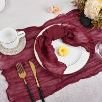 Promotion d'Usine Gaze Bohème Rustique Chemin de Table en Étamine Décor de Table de Mariage Serviette en Tissu Froissé