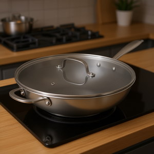 Wok antiadherente de acero inoxidable de 3 capas y 12.5 pulgadas con tapa para cocina de gas e inducción - Product Image 2