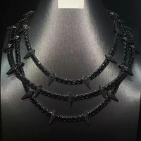 Collier tennis de luxe en zircone noire CZ, collier ras du cou Panthère Noire, bijoux hip-hop à dents de bête pour hommes
