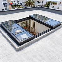 RICHOCEAN Fenêtre de toit coulissante motorisée multi-panneaux en aluminium et verre feuilleté, à rétraction automatique, écoénergétique