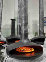 Cheminée d'intérieur autoportante moderne PANSEE Flying Saucer 600 mm, au charbon électronique, en acier au carbone, avec décor de flamme LED, pour hôtel/villa