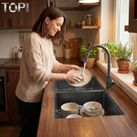 Évier de cuisine double bac encastré de 32 pouces, en acier inoxydable T304 de calibre 16, fait main, noir brossé, garantie 5 ans