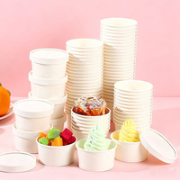 Gobelets à glace en papier blanc biodégradable jetables avec couvercles, résistants au congélateur, bols à yaourt et pouding, contenants à dessert à emporter