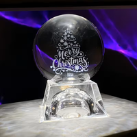 Boule de cristal gravée au laser 3D de haute qualité, motif personnalisé, base d'arbre de Noël, souvenir de vacances, cadeau