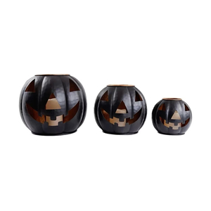 Compre un juego de 3 faroles de calabaza con acabado antiguo de metal, juego de faroles decorativos de Halloween de exportadores - Product Image 3