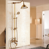 Robinetterie de douche en laiton à double poignée, style rétro bronze antique