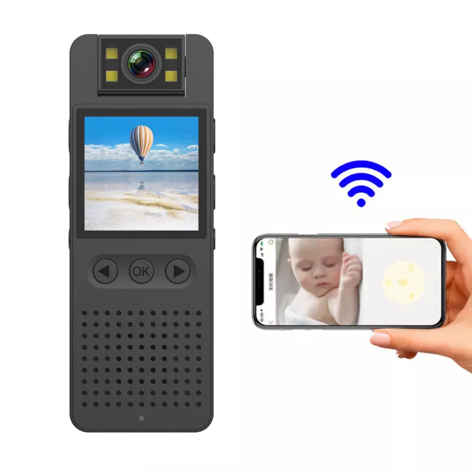 Kamera Mini Digital portabel, perekam Video keamanan Streaming langsung kamera badan Wifi dengan layar