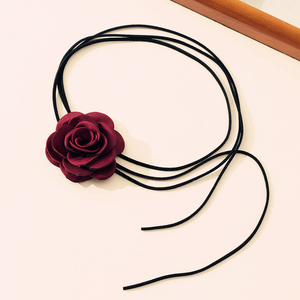 Kalung mawar buatan tangan rantai leher Choker beludru bunga panjang DIY untuk wanita perhiasan kalung leher kerah bunga perjamuan - Product Image 2
