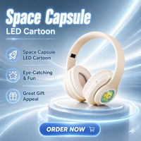 Headset Anak Berbahan Kulit Protein, Desain Kapsul Luar Angkasa Beruang Kartun Lucu, Dapat Dilipat, Mode Ganda Nirkabel & Kabel, Stereo