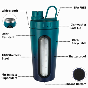 Custom Logo Gym Fitness for Shaker Bottle with Window Stainless Steel and Plastic Drinkware for <strong>Protein</strong> Supplements - Product Image 4