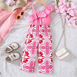 Nouvelles filles vacances d'été imprimé pur coton épaule inclinée à volants barboteuse <span class=keywords><strong>Net</strong></span> célébrité - Product Image 2