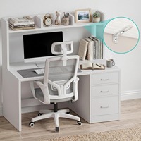 Bureau d'ordinateur moderne en bois blanc avec huche et 3 tiroirs pour chambre et bureau à domicile, certifié BSCI