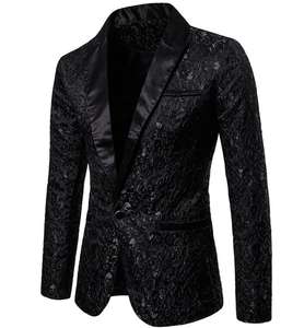 Alla moda nero rosso Jacquard abiti da ballo da uomo Slim Fit con risvolto da sposa smoking Blazer da smoking da sposo - Product Image 4