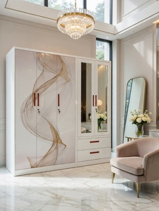 Armario Metálico de Alta Gama con Efecto Mármol y Vetas Doradas, 5 Puertas, Espejo Abatible, <span class=keywords><strong>Mueble</strong></span> de Almacenamiento para Dormitorio - Product Image 1