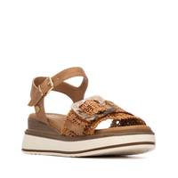 Sandales compensées Xti pour femme, bout ouvert, en cuir véritable, style plateforme rembourrée, talon de 5 cm, semelle intermédiaire en bois, semelle extérieure en EVA, fermeture à boucle